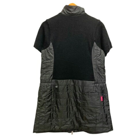 【中古】マリクレール MARIE CLAIRE ジャケット ニット 切替 半袖 ロゴ 刺繍 チュニック丈 ゴルフ L 黒 ブラック グレー レディース 【ベクトル 古着】 250722