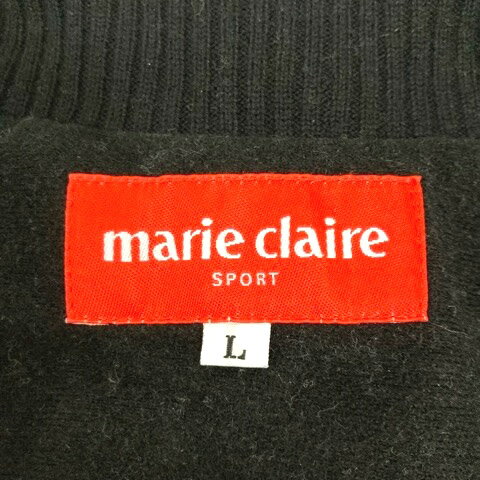 【中古】マリクレール MARIE CLAIRE ジャケット ニット 切替 半袖 ロゴ 刺繍 チュニック丈 ゴルフ L 黒 ブラック グレー レディース 【ベクトル 古着】 250722