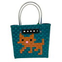 【中古】未使用品 マルニ MARNI カゴバック ストローバッグ アニマルバスケット キャット 緑 グリーン 茶 ブラウン レディース 【ベクトル 古着】 25...
