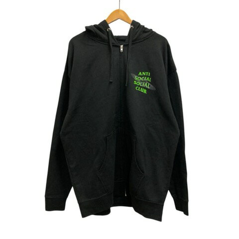 【中古】アンチソーシャルソーシャルクラブ ANTI SOCIAL SOCIAL CLUB Logo Zip Hoody パーカー 長袖 フード ロゴプリント コットン SS4500ZP XXL 黒 ブラック 緑 グリーン グレー メンズ 【ベクトル 古着】 250504