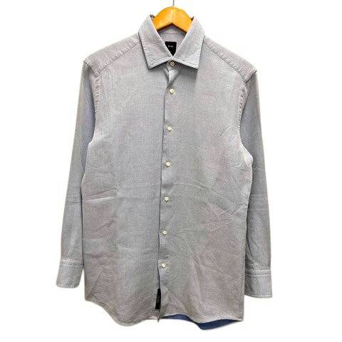 【中古】ヒューゴボス HUGO BOSS REGULAR FIT カッターシャツ ワイシャツ コットン 長袖 総柄 38 青 ブルー メンズ 【ベクトル 古着】 250604
