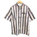 【中古】銀座 yamatoya シャツ リネン ストライプ ボタンダウン 半袖 L マルチカラー メンズ 【ベクトル 古着】 250529(4)