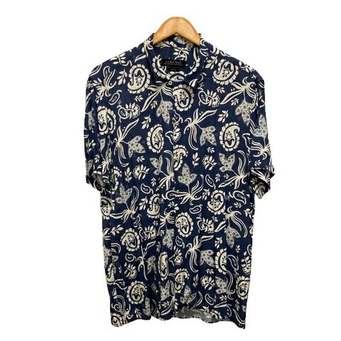 【中古】ザラマン ZARA MAN シャツ 半袖 スリムフィット 総柄 XL 青 ブルー 肌色 ベージュ メンズ 【ベクトル 古着】 250530