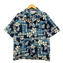 【中古】ハウィー Howie アロハシャツ カジュアルシャツ コットン 総柄 半袖 M 青 ブルー 紺 ネイビー メンズ 【ベクトル 古着】 250603