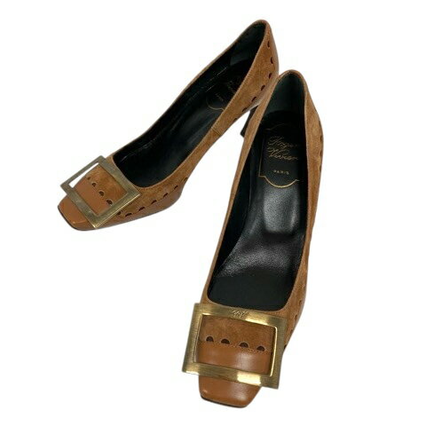 【中古】ロジェヴィヴィエ ROGER VIVIER ベル ヴィヴィエ パンプス スクエアトゥ バックル 35 茶 ブラウン レディース 【ベクトル 古着】 250624