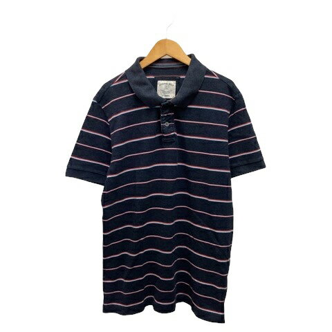 【中古】ユニクロ UNIQLO ポロシャツ 半袖 ボーダー コットン 345-062077 XL 紺 ネイビー赤 レッド 白 ホワイト ライトブルー メンズ 【ベクトル 古着】 250812
