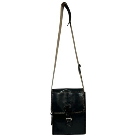 【中古】Linate ショルダーバッグ ステッチ ロゴ チャーム付 ベルト フラップ マグネット開閉 無地 黒 ブラック メンズ 【ベクトル 古着】 250926