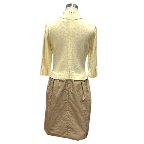 【中古】エムズグレイシー M'S GRACY ドッキングワンピース タートルネック ウール混 ナイロン 中わた 七分袖 ひざ丈 40 白 ホワイト ベージュ レディース 【ベクトル 古着】 251118