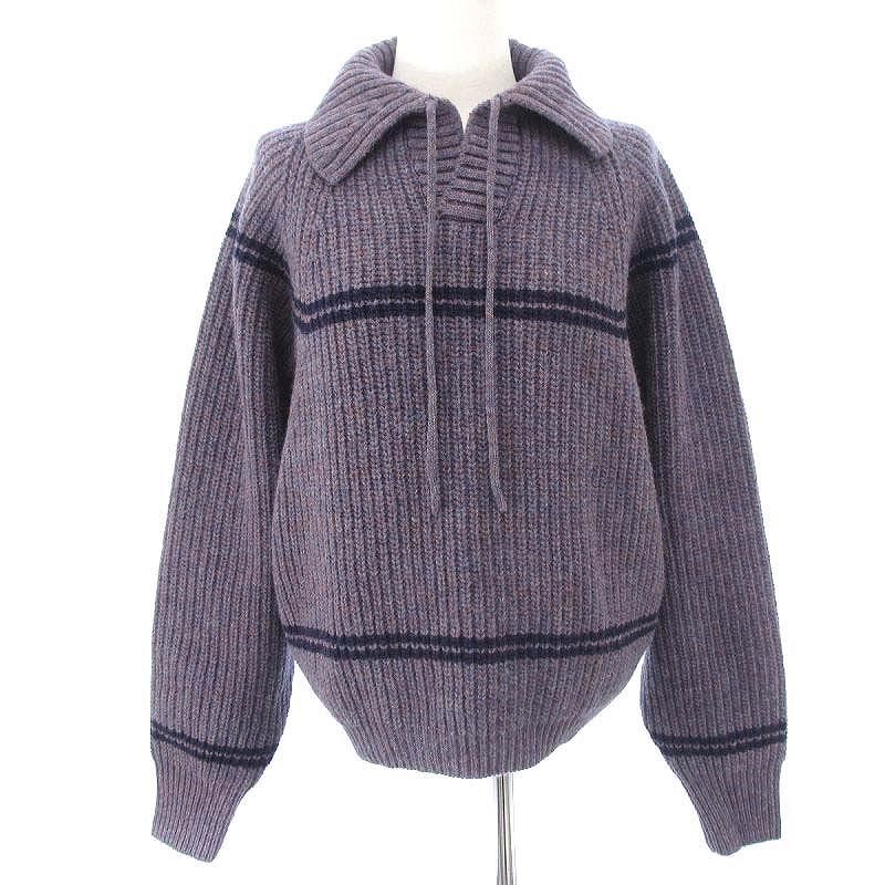 未使用品 ジョイスアディッド JOICEADDED タグ付き 23AW NOSTALGIC MOOD KNIT PULLOVER ノスタルジック ムード ニット プルオーバー セーター ボーダー ウール パープル 紫 F レディース  240311