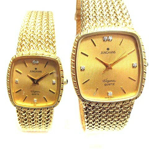 【中古】ユンハンス JUNGHANS ペアウォッチ 腕時計 クオーツ アナログ スクエア 不動 ゴールドカラー ■GY99 メンズ レディース 【ベクトル 古着】 241205