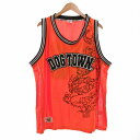 【中古】ドッグタウン DOG TOWN 黒龍 バスケットボールシャツ ノースリーブ タンクトップ メッシュ アップリケ ビッグロゴ XL オレンジ /UO ■G...