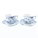 【中古】ロイヤルコペンハーゲン ROYAL COPENHAGEN ブルーフルーテッド フルレース 1035 カップ&ソーサー 2客セット 白 ホワイト 青 ブル...