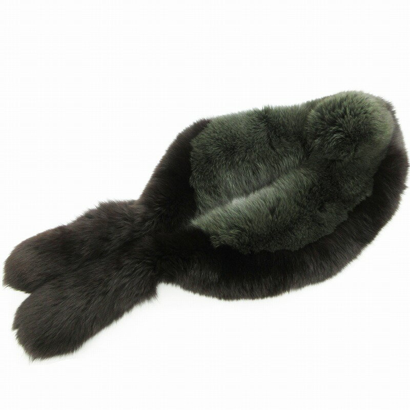 【中古】ユーフォリア Euphoria ティペット マフラー フォックスファー ツートンカラー 茶 ブラウン 緑..