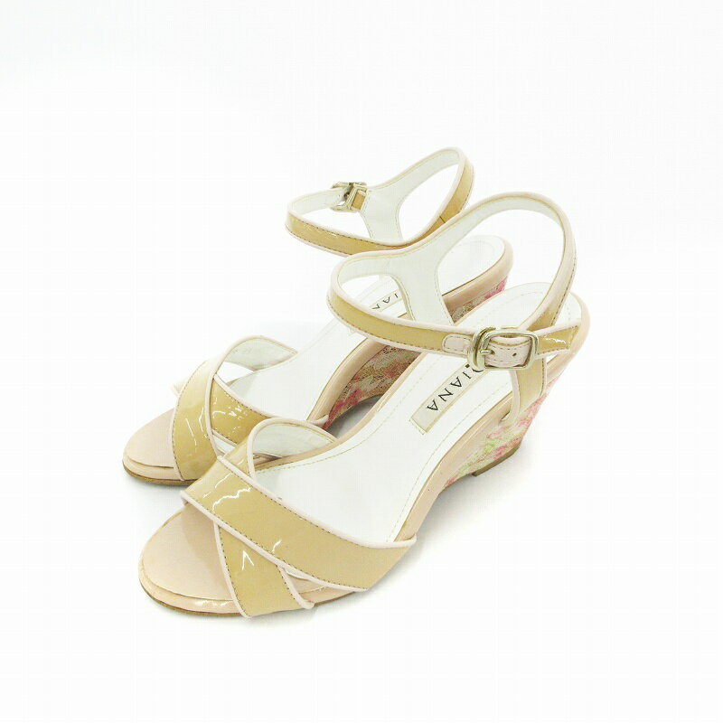 【中古】ダイアナ DIANA サンダル ウエッジヒール 花がら コルクソール 23cm ベージュ系 /UO レディース 【ベクトル 古着】 250426