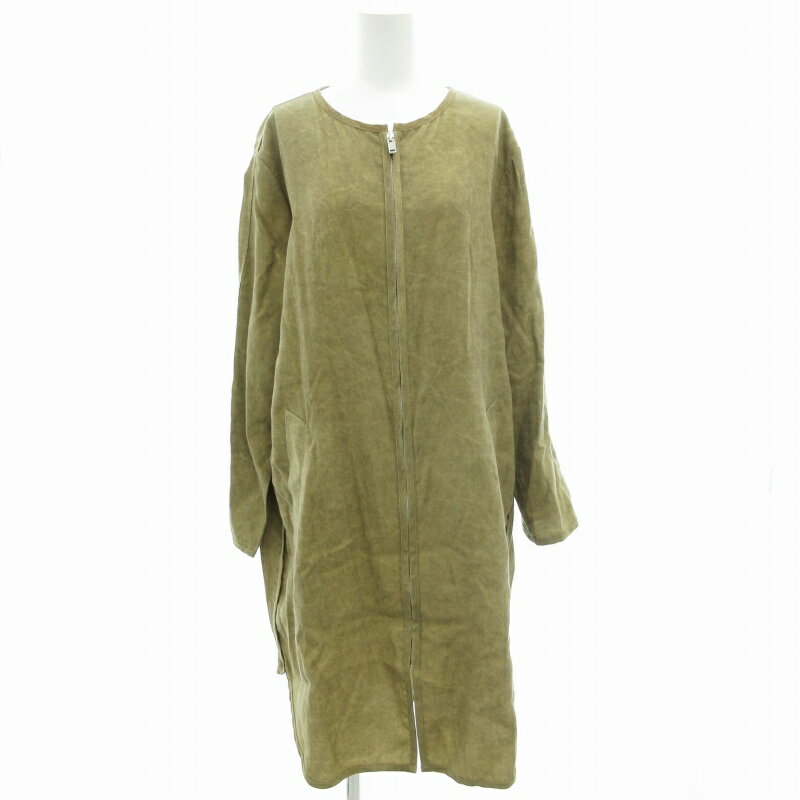 【中古】ザラ ZARA ノーカラーコート 長袖 ロング ジップアップ リネン混 M 茶 ブラウン /GV レディース 【ベクトル 古着】 250508