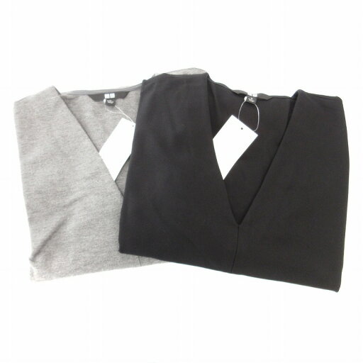 【中古】未使用品 ユニクロ UNIQLO タグ付き 2点セット ポンチVネックワンピース カットソー 7分袖 ひざ丈 M 黒 ブラック グレー /AE レディース 【ベクトル 古着】 250507 【中古】未使用品 ユニクロ UNIQLO タグ付き 2点セット ポンチVネックワンピース カットソー 7分袖 ひざ丈 M 黒 ブラック グレー /AE レディース 【ベクトル 古着】 250507