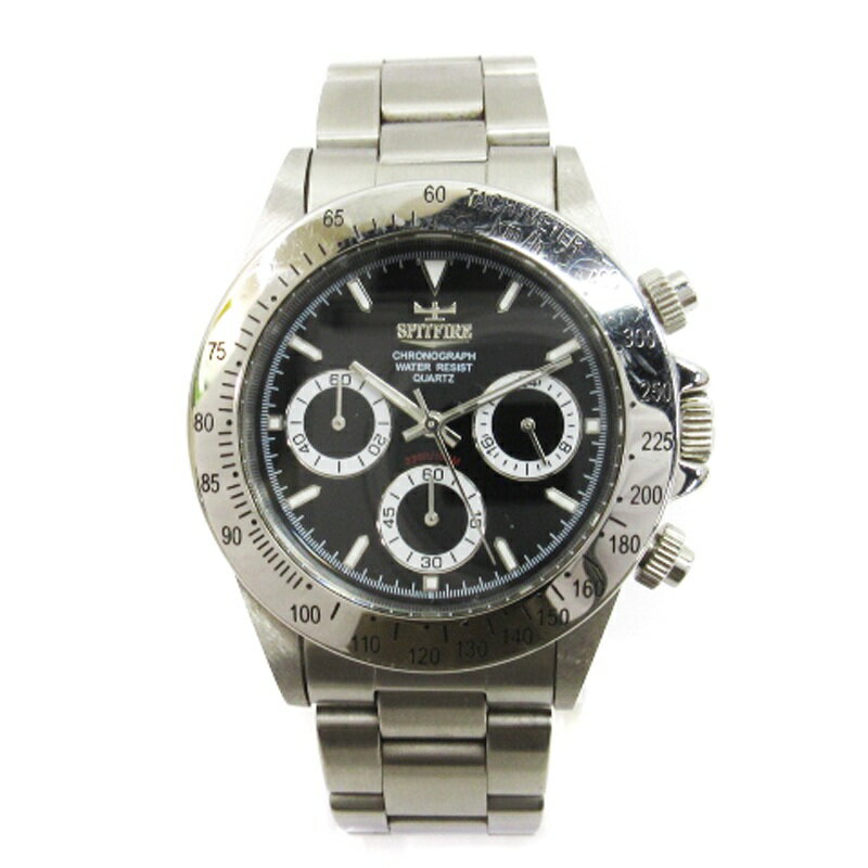 【中古】スピットファイア SPITFIRE 腕時計 クォーツ クロノグラフ SS 文字盤ブラック シルバーカラー メンズ 【ベクトル 古着】 250509