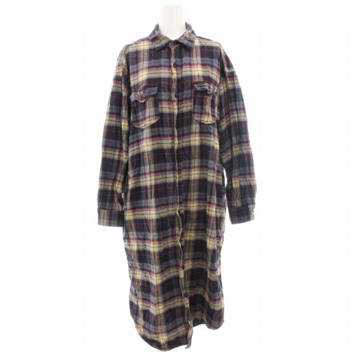 【中古】リー LEE シャツワンピース 長袖 ロング チェック M ベージュ 紺 ネイビー /GV レディース 【ベクトル 古着】 250711 【中古】リー LEE シャツワンピース 長袖 ロング チェック M ベージュ 紺 ネイビー /GV レディース 【ベクトル 古着】 250711