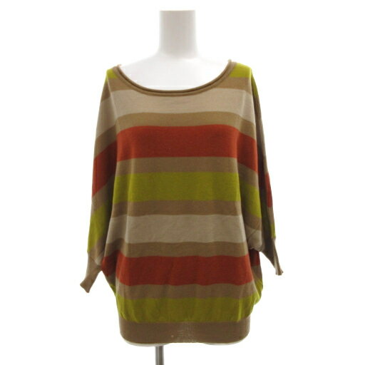 【中古】ナチュラルビューティーベーシック NATURAL BEAUTY BASIC ニット セーター M 茶 ブラウン 黄 イエロー 赤 レッド 薄手 ドルマン ボーダー マルチカラー /JS レディース 【ベクトル 古着】 250926