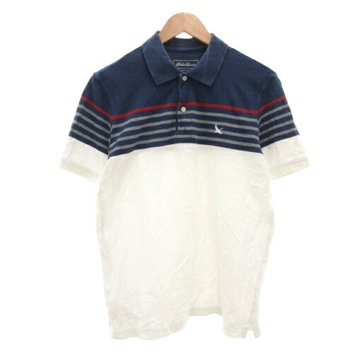 【中古】エディーバウアー EDDIE BAUER ポロシャツ バイカラー 刺繍 半袖 M 白 ホワイト 紺 ネイビー /AE メンズ 【ベクトル 古着】 251010