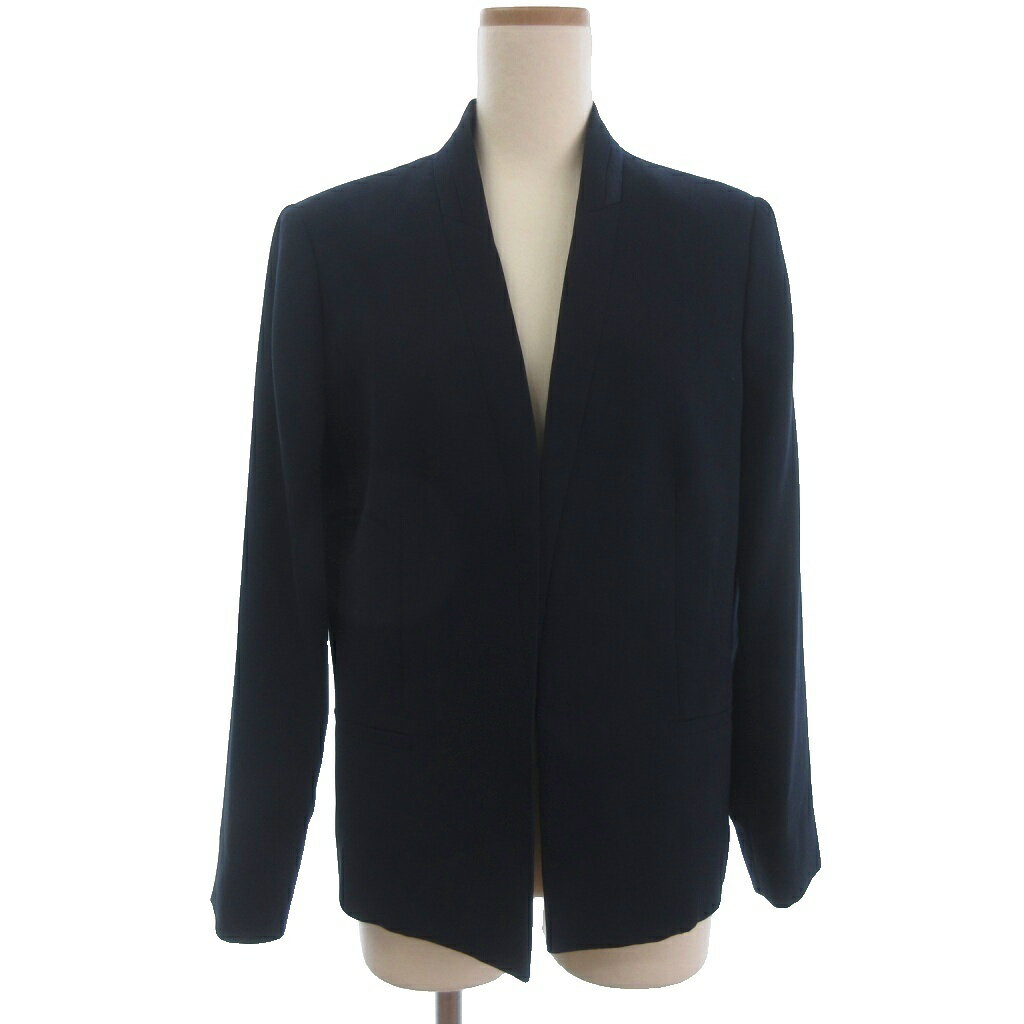 【中古】マンゴ MANGO ノーカラー ジャケット ネイビー XL 大きいサイズ ■ECT レディース 【ベクトル 古着】 260106