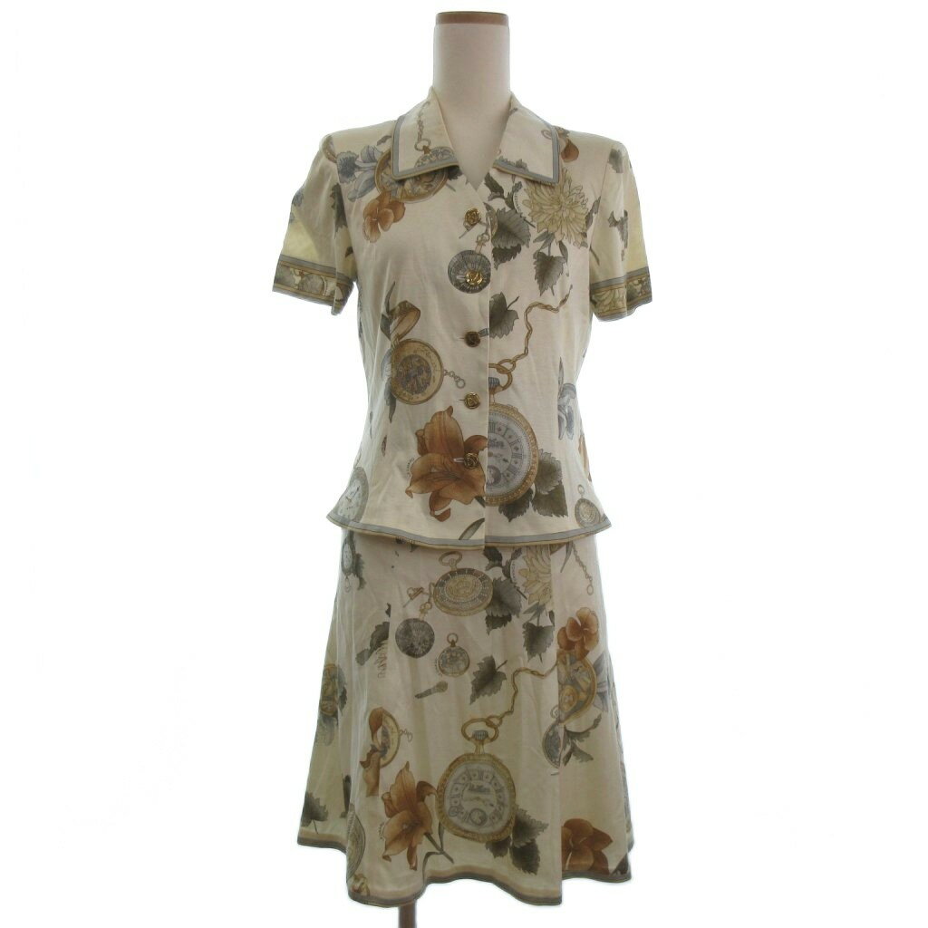 【中古】レオナール LEONARD セットアップ 半袖 ジャケット スカート アイボリー系 M ■ECT レディース 【ベクトル 古着】 260110(4.0)