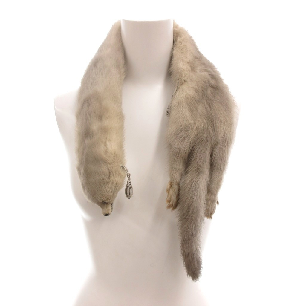 【中古】ノーブランド ティペット サファイヤミンク 毛皮 顔つき マフラー グレー...
