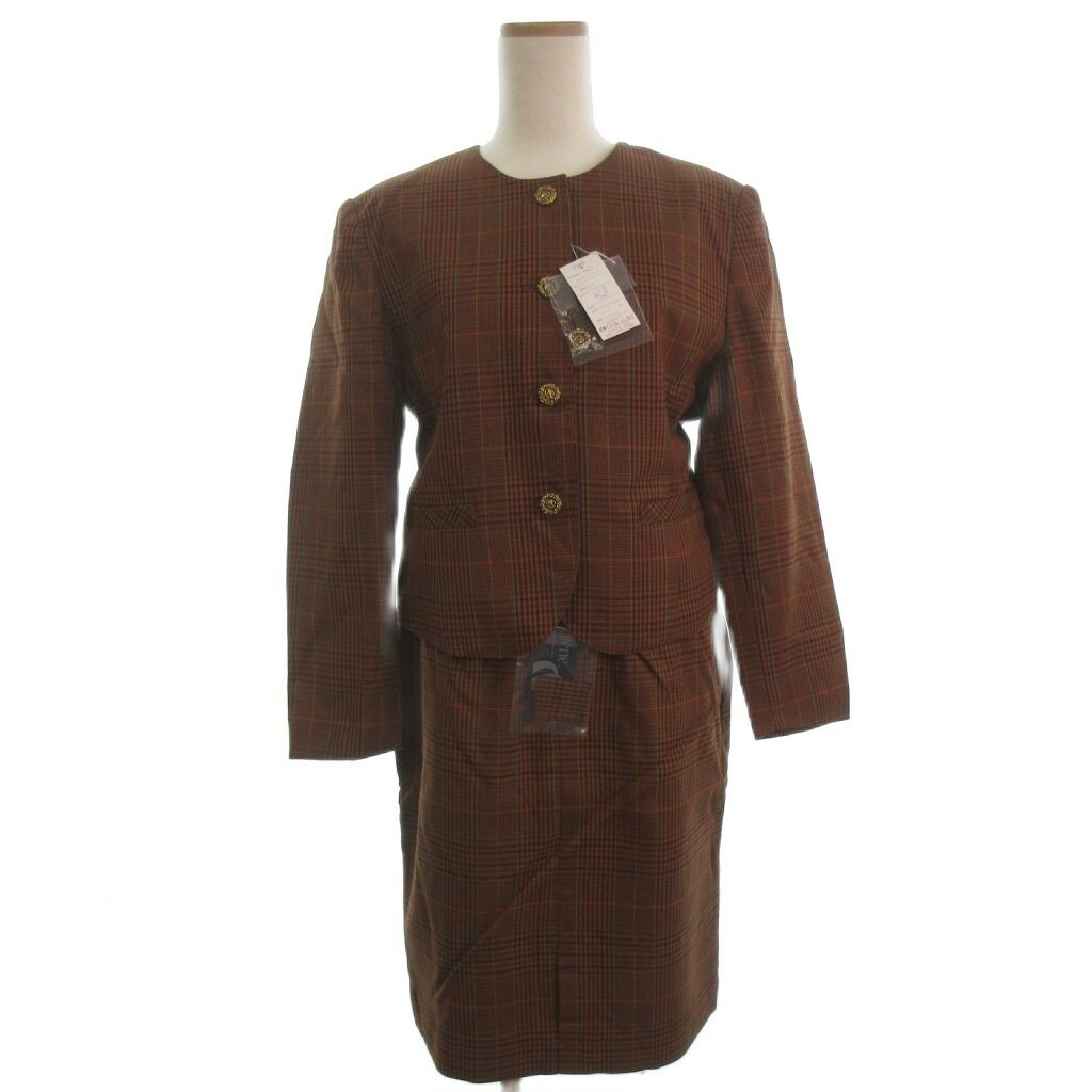 【中古】未使用品 セシレーヌ Cecilene スカートスーツ セレモニースーツ セットアップ チェック ブラウン系 9AR レディース 【ベクトル 古着】 260328