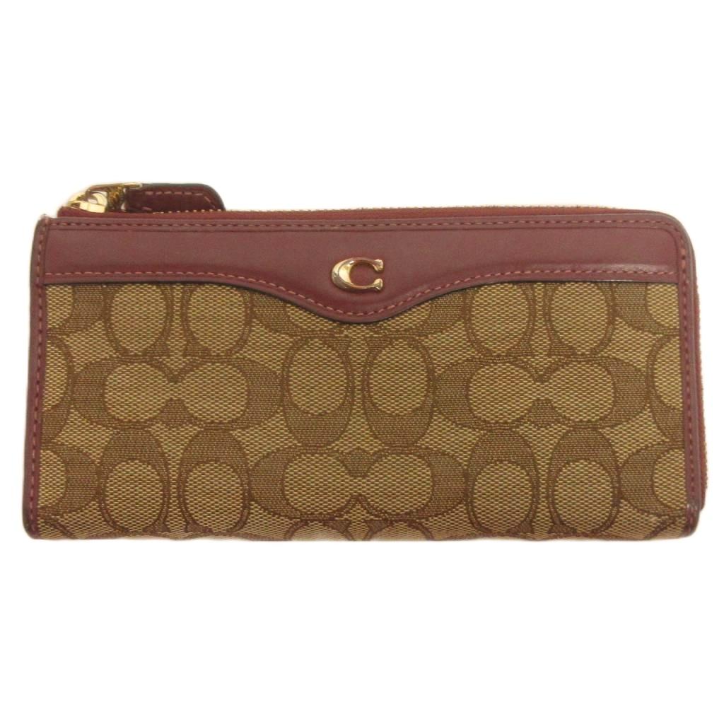 【中古】コーチ COACH シグネチャー L字ファスナー 長財布 F34790 カーキ ワイン ■GY99 レディース 【ベクトル 古着】 260326