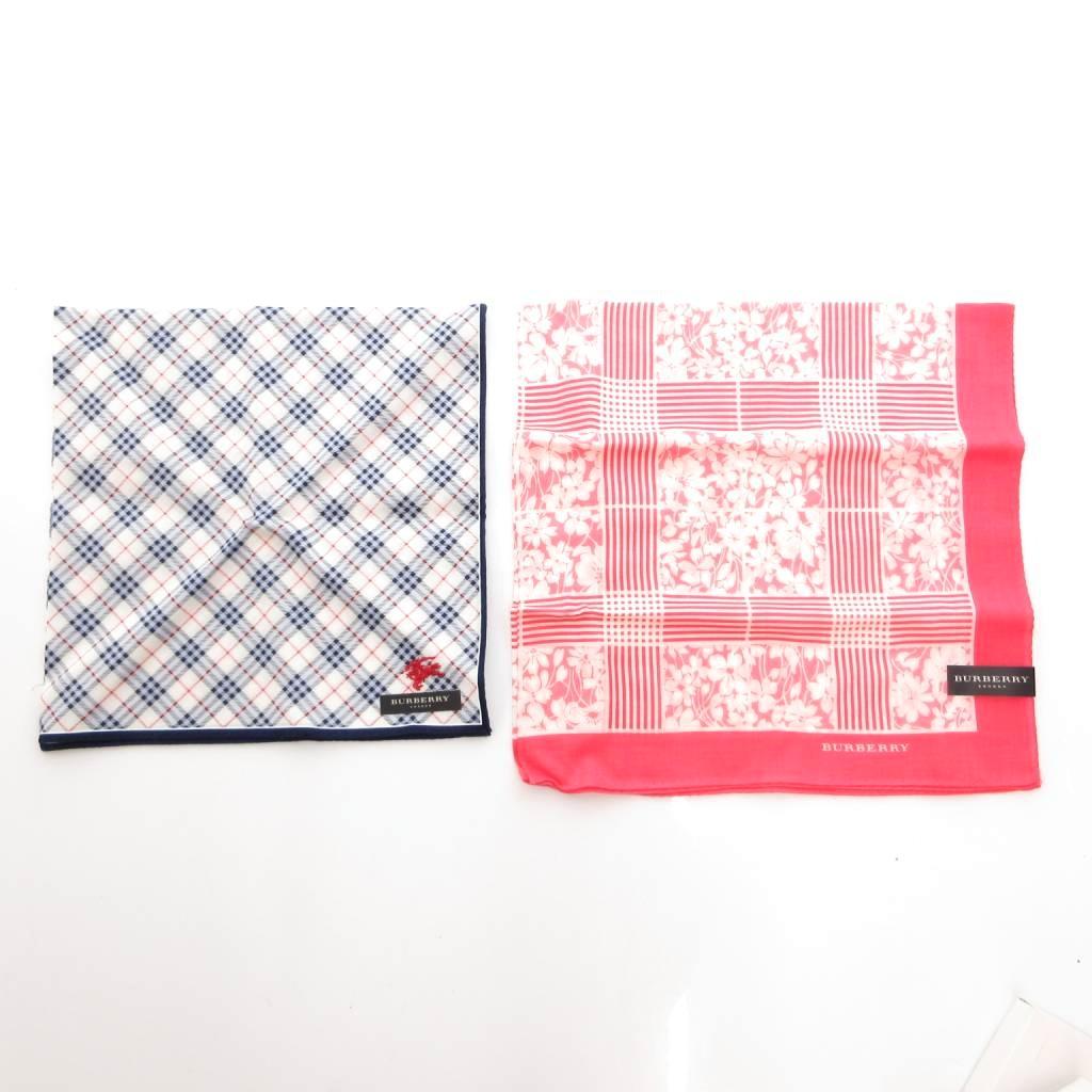【中古】未使用品 バーバリー BURBERRY タグシール付き 2点セット ハンカチ ギフト 白 ホワイト ピンク チェック柄 花柄 格子柄 /TQ ■GY99 レディース 【ベクトル 古着】 260503