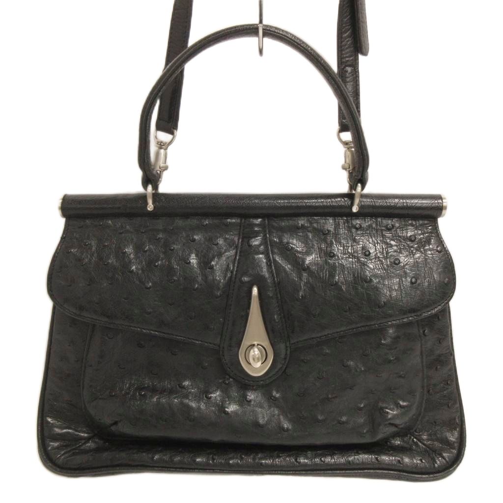 【中古】ルーシーサンクレール LUCIE SAINT CLAIR ショルダー ハンドバッグ オーストリッチ ブラック レディース 【ベクトル 古着】 260425