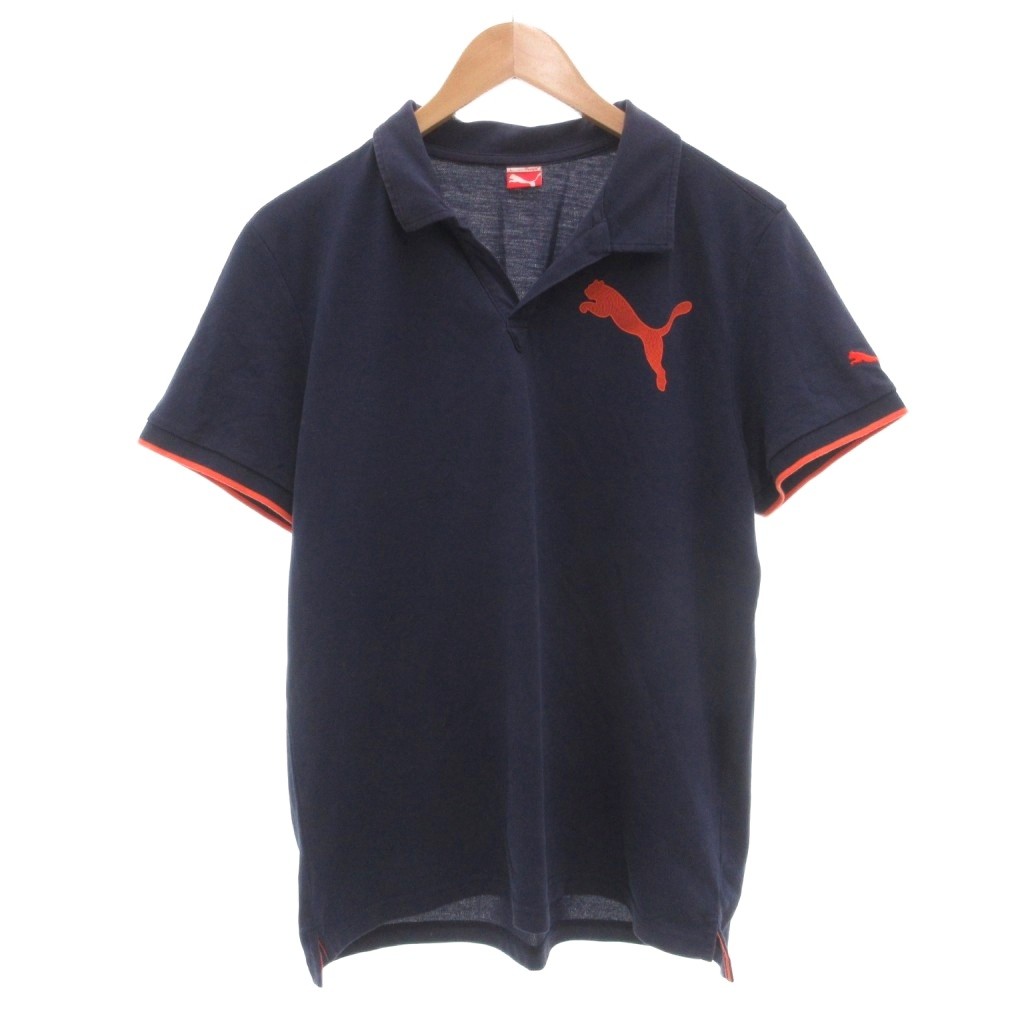 【中古】プーマ PUMA ポロシャツ L 紺 ネイビー 半袖 ロゴ パイピング /SC メンズ 【ベクトル 古着】 260507