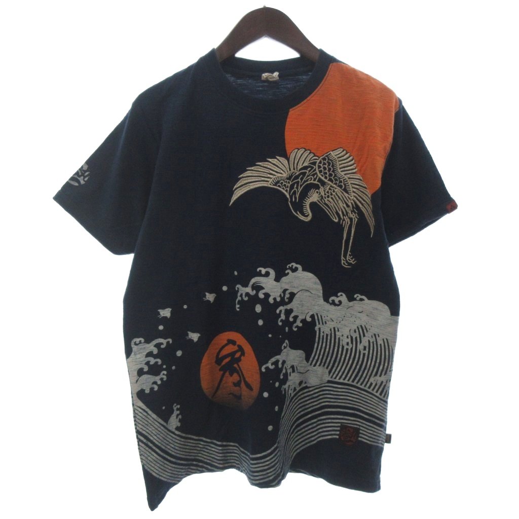 【中古】参丸一 サンマルイチ 半袖 Tシャツ 和柄 鶴 ネイビー メンズ 【ベクトル 古着】 260512
