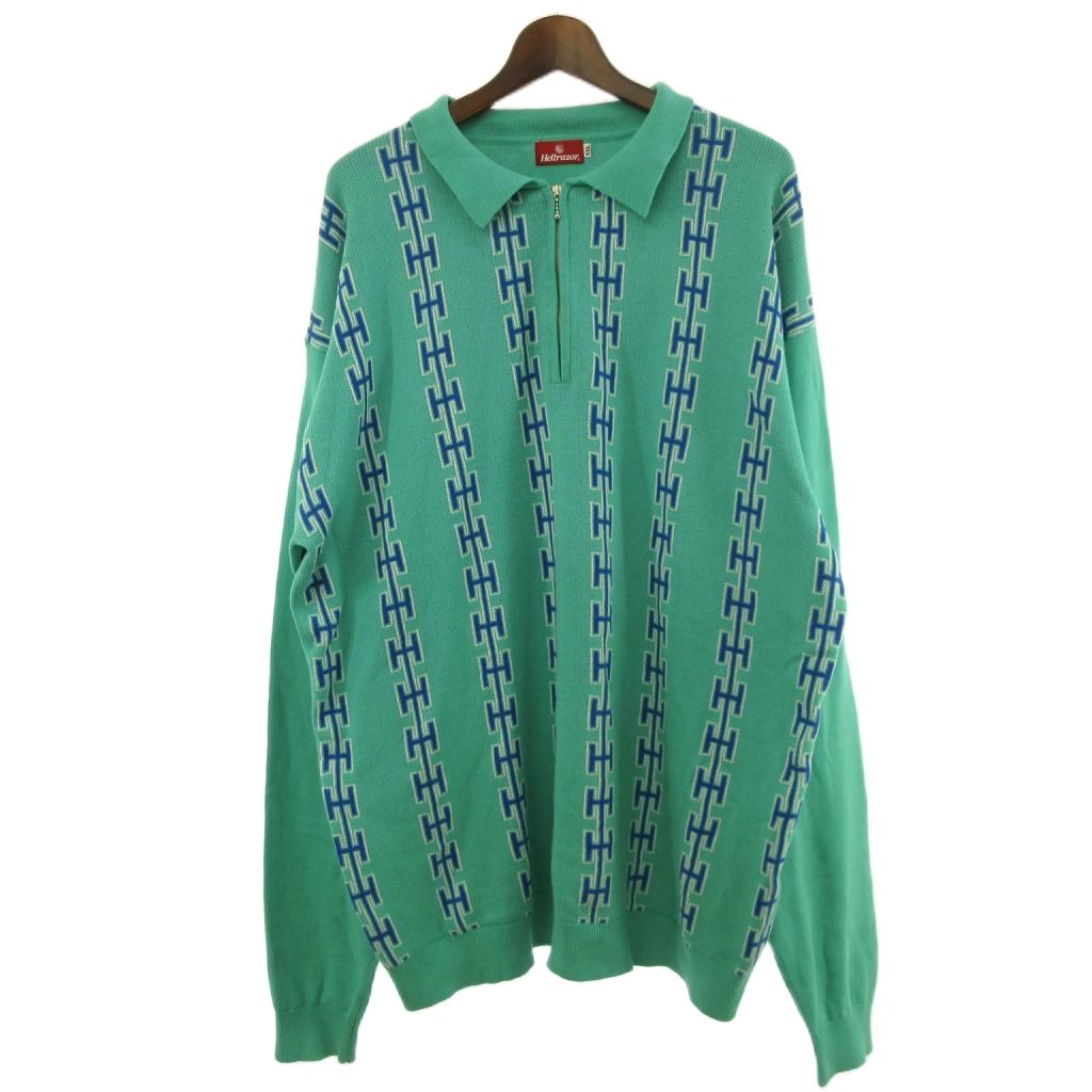 ヘルレイザー Hellrazor 美品 25年 CHAIN HALF ZIP KNIT Sweater ニット セーター ハーフジップ TEAL XXL 大きいサイズ メンズ  260506