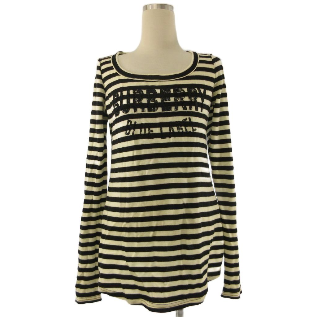 【中古】バーバリーブルーレーベル BURBERRY BLUE LABEL ニット カットソー クルーネック 長袖 ボーダー ホワイト ブラック 38 レディース 【ベクトル 古着】 260627