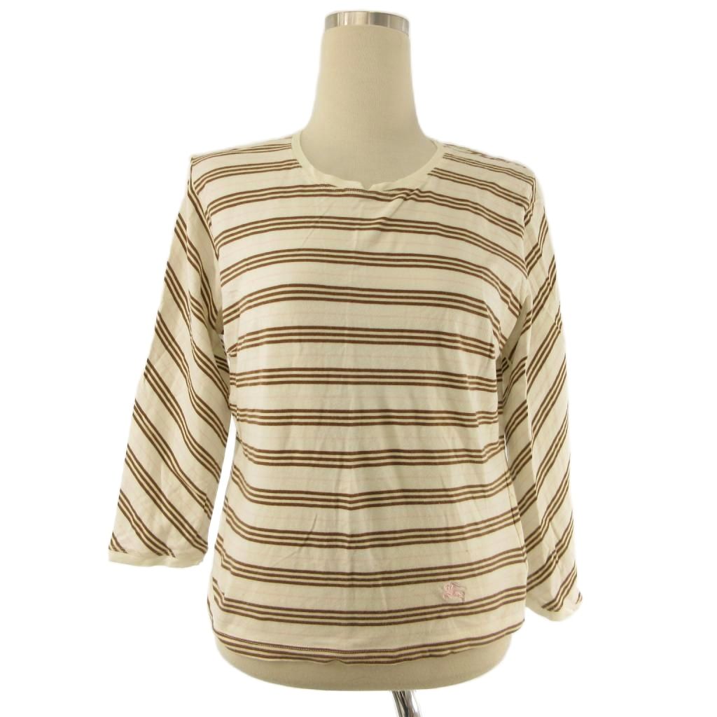 【中古】バーバリー ロンドン BURBERRY LONDON カットソー クルーネック 7分袖 ボーダー ストレッチ コットン ホワイト 4 レディース 【ベクトル 古着】 260625