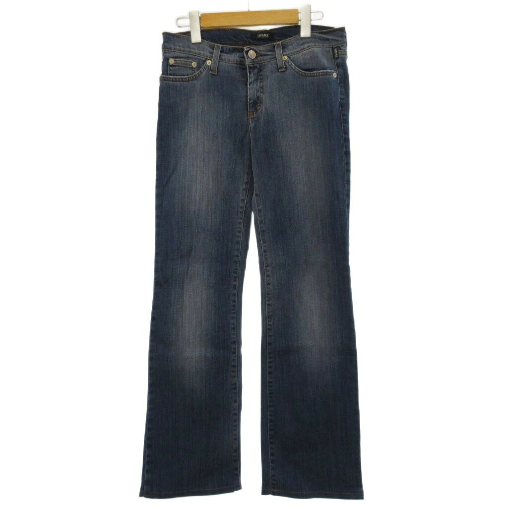 ヴェルサーチジーンズ VERSACE JEANS COUTURE デニム パンツ フレア ロゴ チェーン コットン インディゴ 29 ☆AA★ レディース  260712