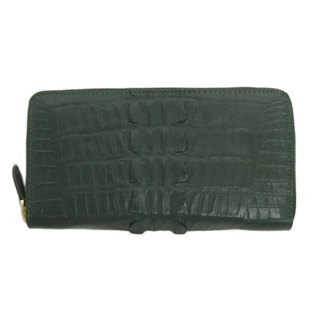 【中古】ロダニア RODANIA クロコダイル ラウンドファスナー長財布 ワニ革 緑 グリーン メンズ 【ベクトル 古着】 260724