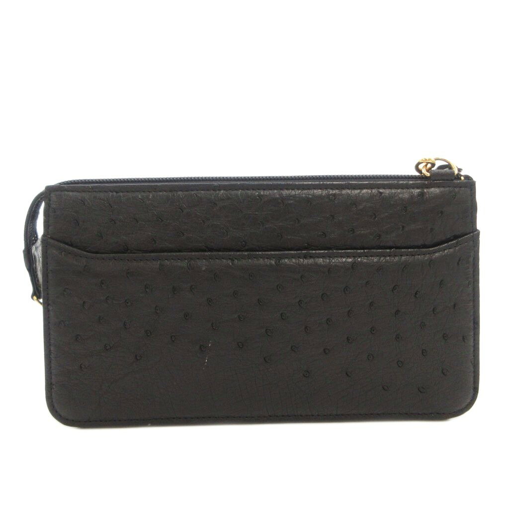 【中古】ルイフェロー LOUIS FERAUD ショルダーバッグ オーストリッチレザー 黒 ブ...