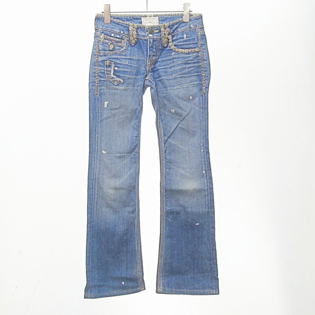 【中古】タヴァニティソージーンズ TAVERNITI SO JEANS フレアデニム パンツ メタルボタン スタッズ ステッチ ブルー系 24 1216 レディ..