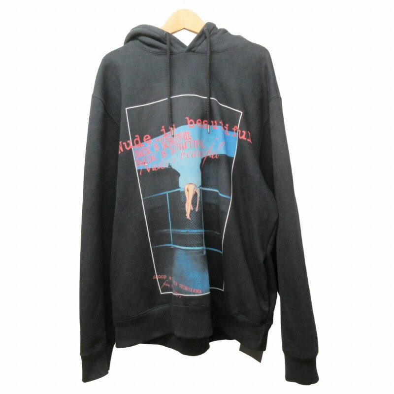 【中古】シュープ SHOOP ×篠山紀信 コラボ 22SS NUDE 2 HOODIE パーカー 長袖 プルオーバー プリント ストレッチ コットン 黒 ブラック M 0423 メンズ 【ベクトル 古着】 240423