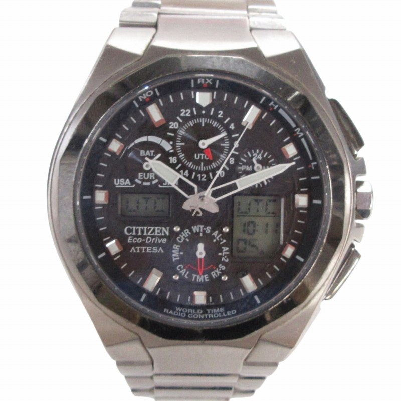 【中古】シチズン CITIZEN アテッサ エコドライブ ATESSA Eco-Drive U600-T011497 腕時計 ウォッチ ソーラー ブラック文字盤 動作確認済 シルバーカラー 0525 メンズ 【ベクトル 古着】 240525