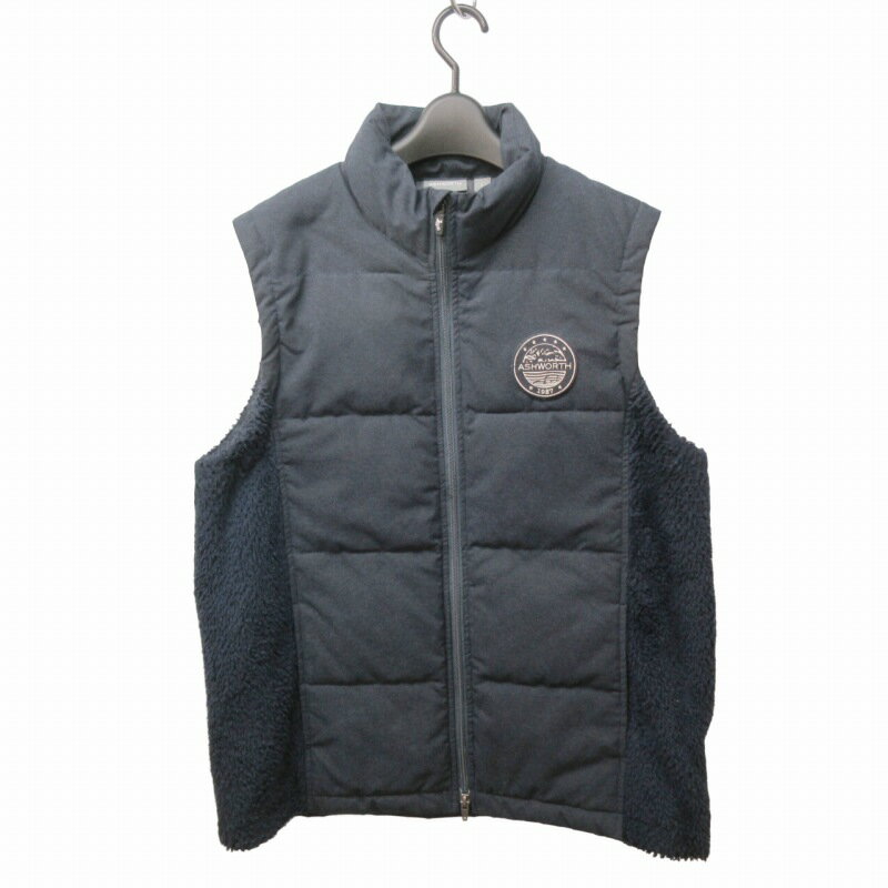 【中古】アシュワース ASHWORTH 美品 切替 フリース 中綿 ベスト ボア ロゴ ワッペン 刺繍 紺 ネイビー L 0529 メンズ 【ベクトル 古着】 240531