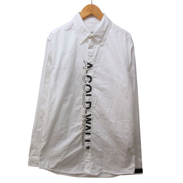 【中古】未使用品 アコールドウォール A-COLD-WALL タグ付 フロントロゴ ドレスシャツ ボタンダウン 比翼 ラバーロゴ装飾 長袖 白 ホワイト 46 約S-M IBO55 0918 メンズ 【ベクトル 古着】 240924