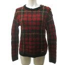 【中古】ブルーレーベルクレストブリッジ BLUE LABEL CRESTBRIDGE 美品 モヘヤブレンド ニット セーター チェック 肩 金ボタン ロゴ ウール混 長袖 赤 レッド 黒 黄 38 約M STK 1126 レディース 【ベクトル 古着】 241126(4)