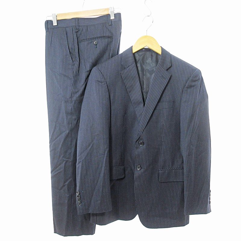 【中古】ルシック Le CHIC super'100s ストライプ セットアップ スーツ ウール A5 紺 ネイビー 0602 メンズ 【ベクトル 古着】 250602