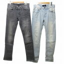 【中古】ベルシュカ Bershka スキニーデニム 2点セット おまとめ ジーンズ ダメージ加工 色褪せ加工 グレー系 ブルー系 30 約M 0525 メンズ ...