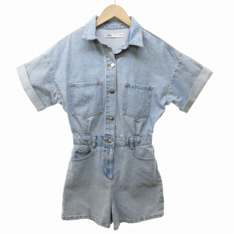 【中古】ザラ ZARA デニム オールインワン ワンピース 半袖 ライトブルー Sサイズ 0530 レディース 【ベクトル 古着】 250530