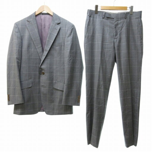 【中古】ギンザグローバルスタイル GINZA Global Style 美品 カノニコ地 シングルスーツ セットアップ 上下 ジャケット スラックス 2B チェック グレー ■GY26 【中古】ギンザグローバルスタイル GINZA Global Style 美品 カノニコ地 シングルスーツ セットアップ 上下 ジャケット スラックス 2B チェック グレー ■GY26