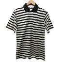 【中古】イヴサンローラン YVES SAINT LAURENT homme ポロシャツ Tシャツ カットソー ロゴ刺繍 半袖 ボーダー 白 ホワイト 黒 ブラック L IBO73